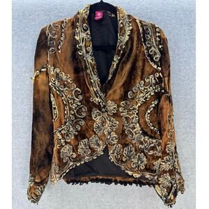 VTG Sandy Starkman Women's S Bronze Velvet Blazer Applique Baroque Bohemian RARE
